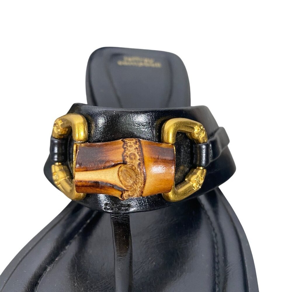 Jeffrey Campbell Black Leather Thong Sandals with Gold & Tan Hardware - Picture 6 of 14